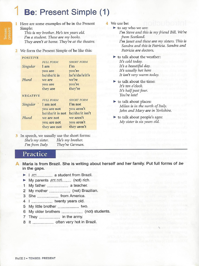 Grammar - Verb To BE | PDF