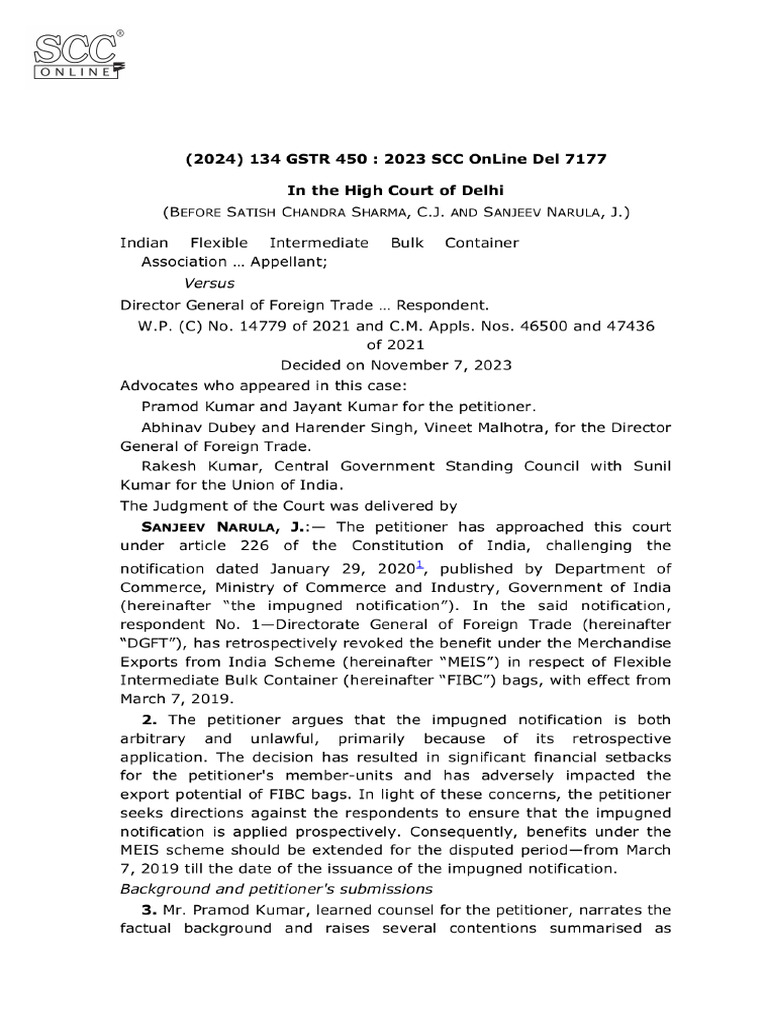 Indian Flexible Intermediate Bulk Container Assn. v. Director General ...