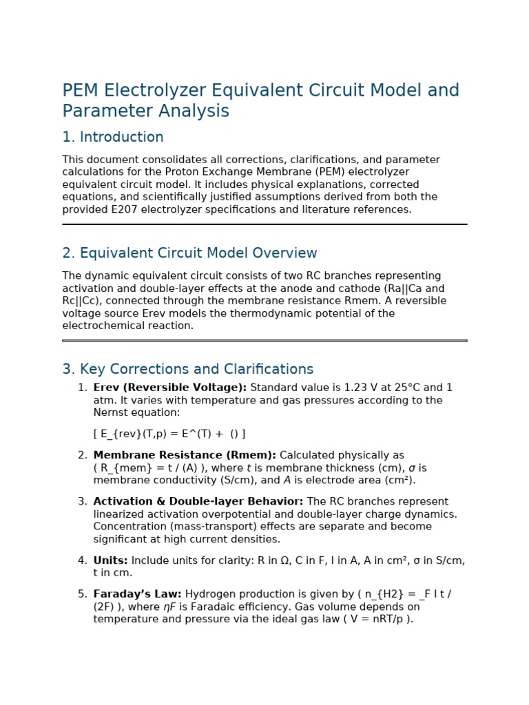 PEM Electrolyzer Circuit Model Analysis | PDF | Electrode | Physical ...