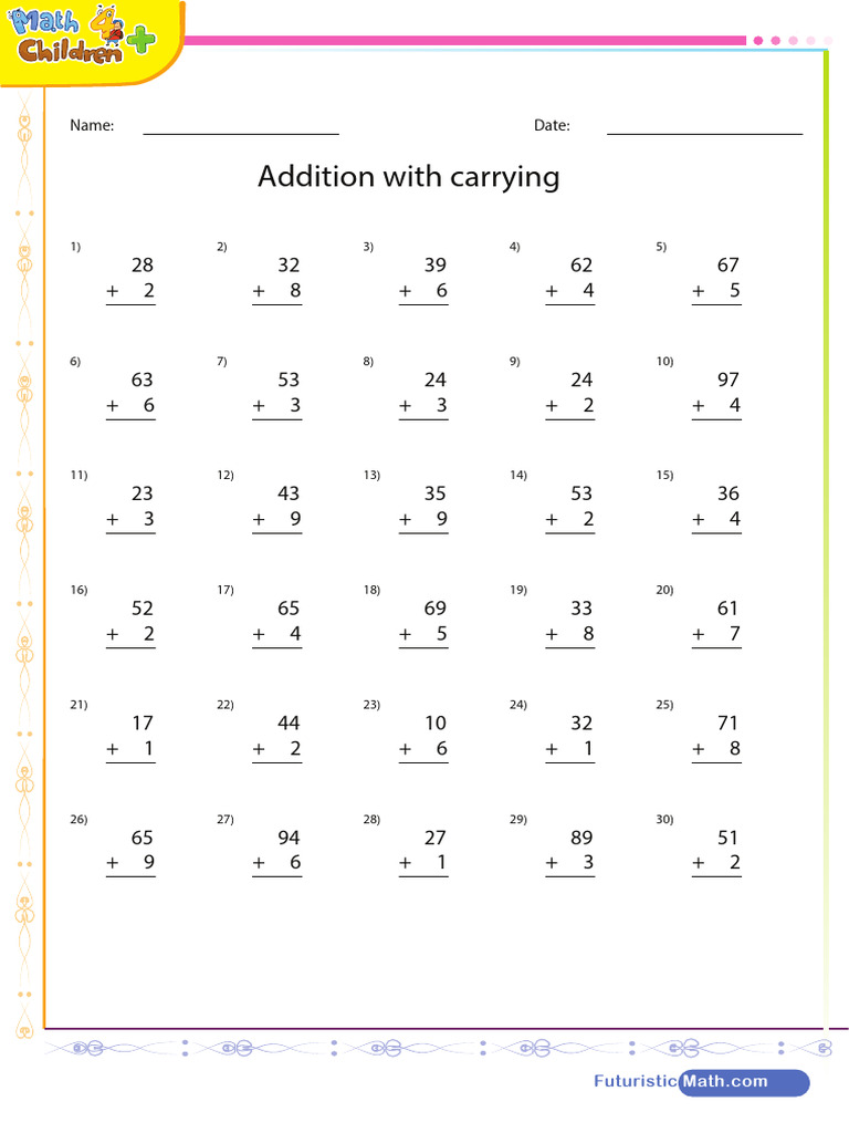 Addition with Carrying Practice Worksheets | PDF