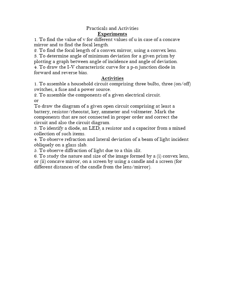 Physics Practical Experiments and Activities | PDF