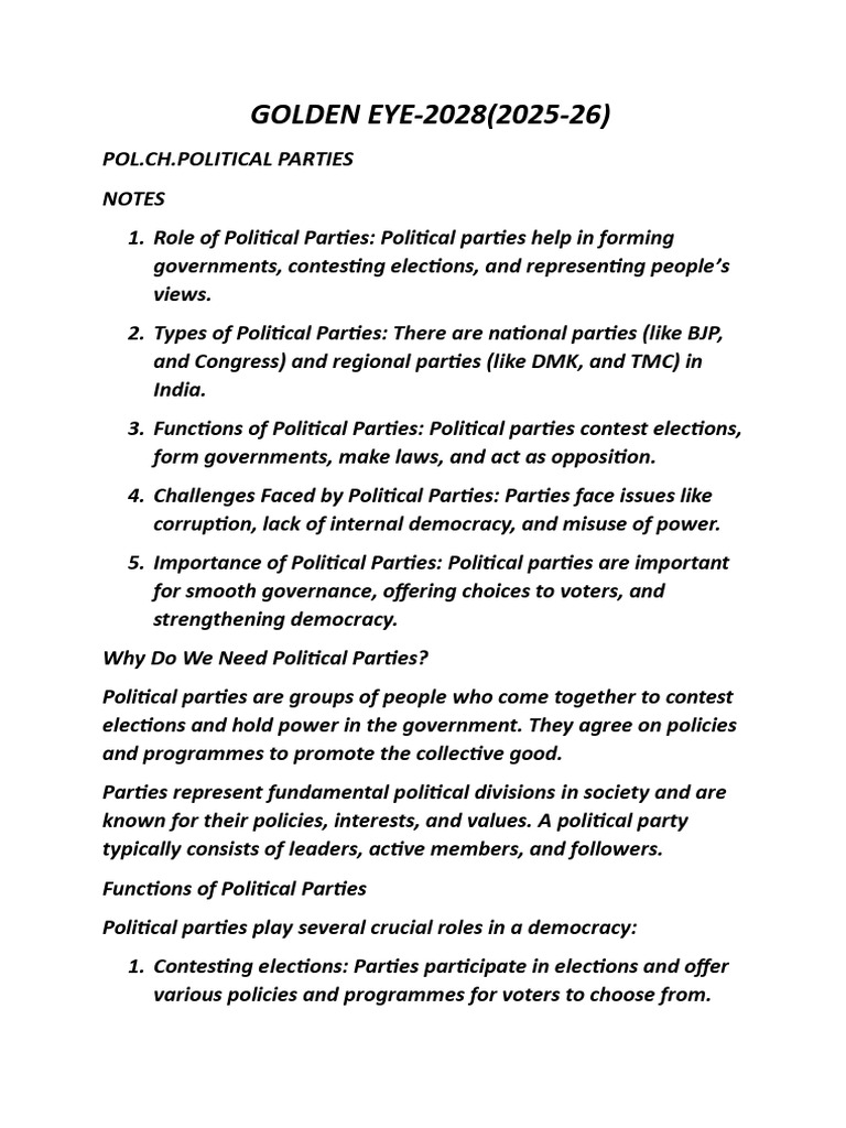 Ge28 Pol.ch.Political Parties Notes &Q&A | PDF | Political Parties ...