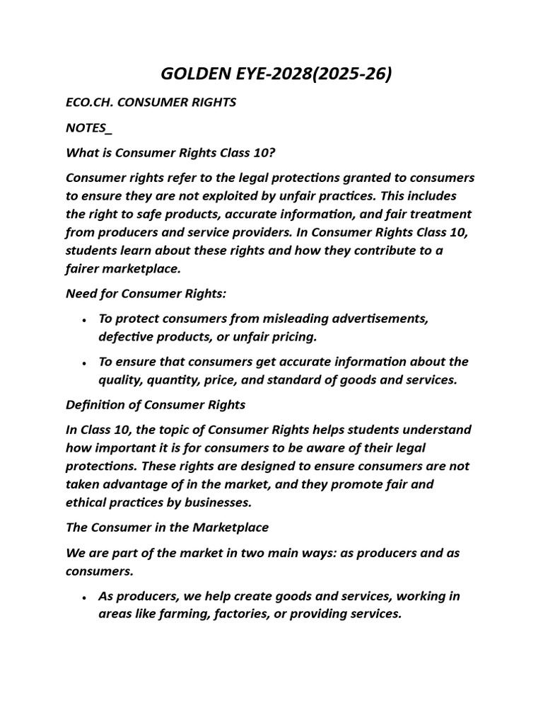 Understanding Consumer Rights in Class 10 | PDF | Consumer Protection