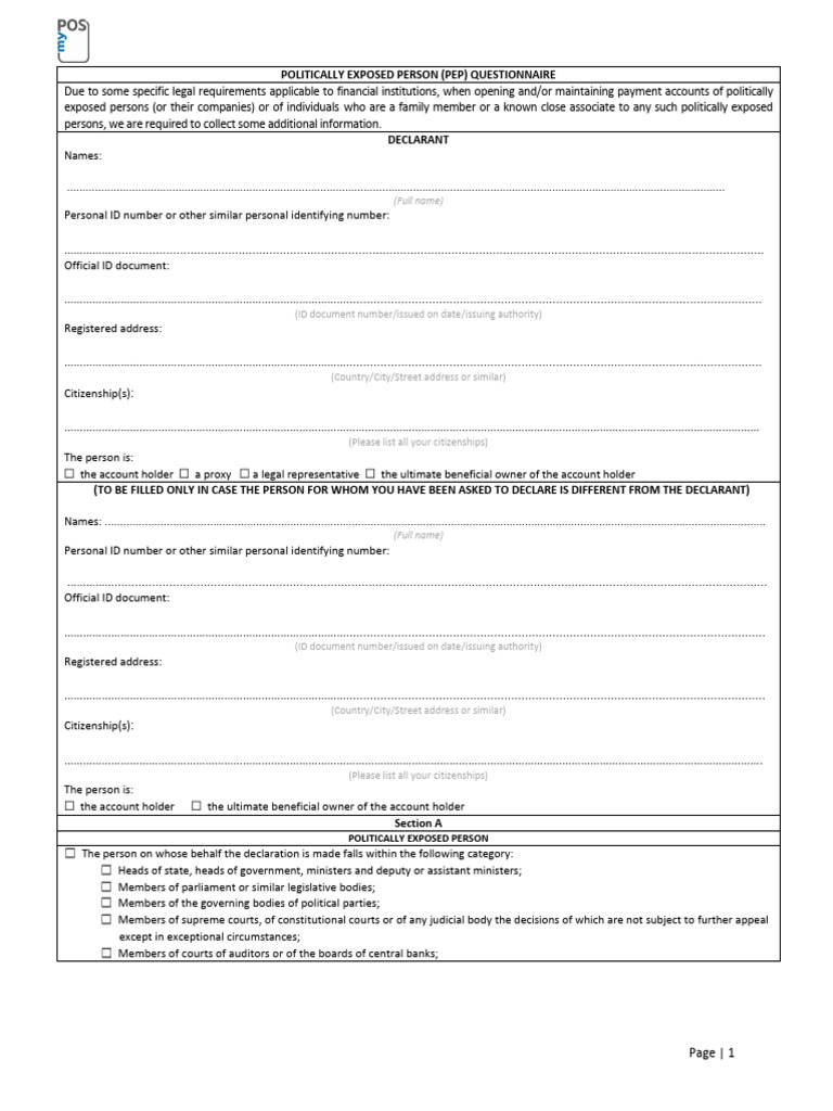 PEP Questionnaire for Financial Institutions | PDF | Political Law ...