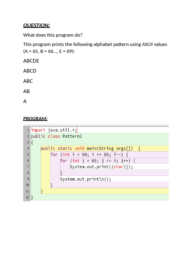 ASCII Alphabet Pattern Program | PDF