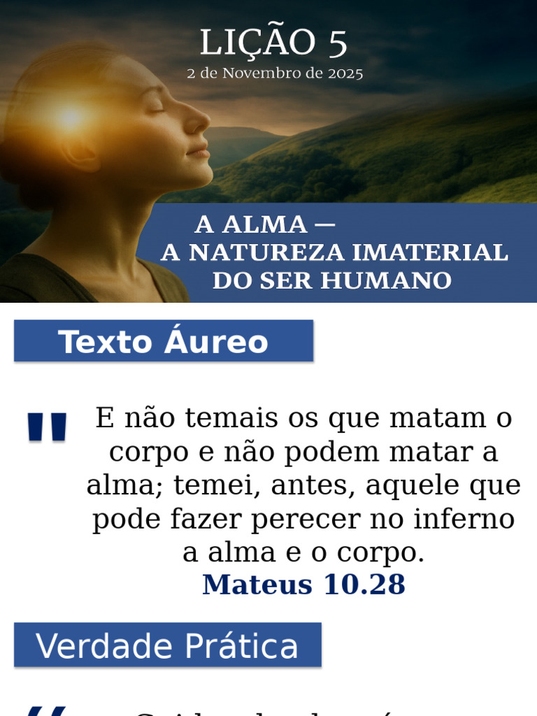 Lição 5 - A Alma - A Natureza Imaterial do Ser Humano atual | PDF ...