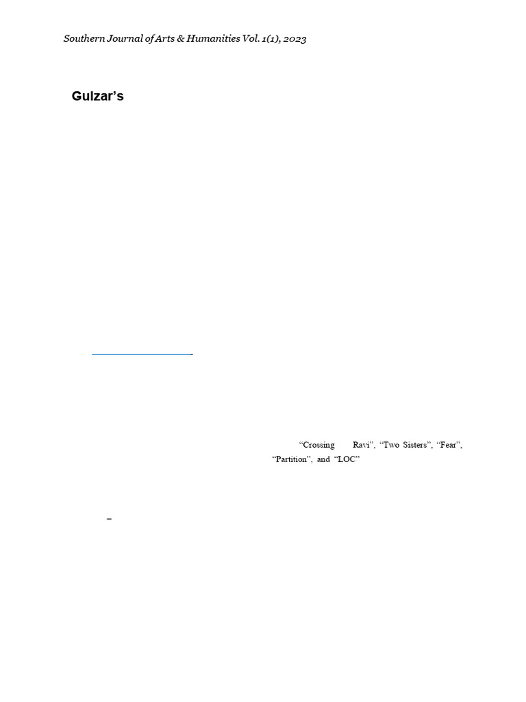 (Re) Living The Partition Trauma A Psychoanalytic Study of Gulzar's ...