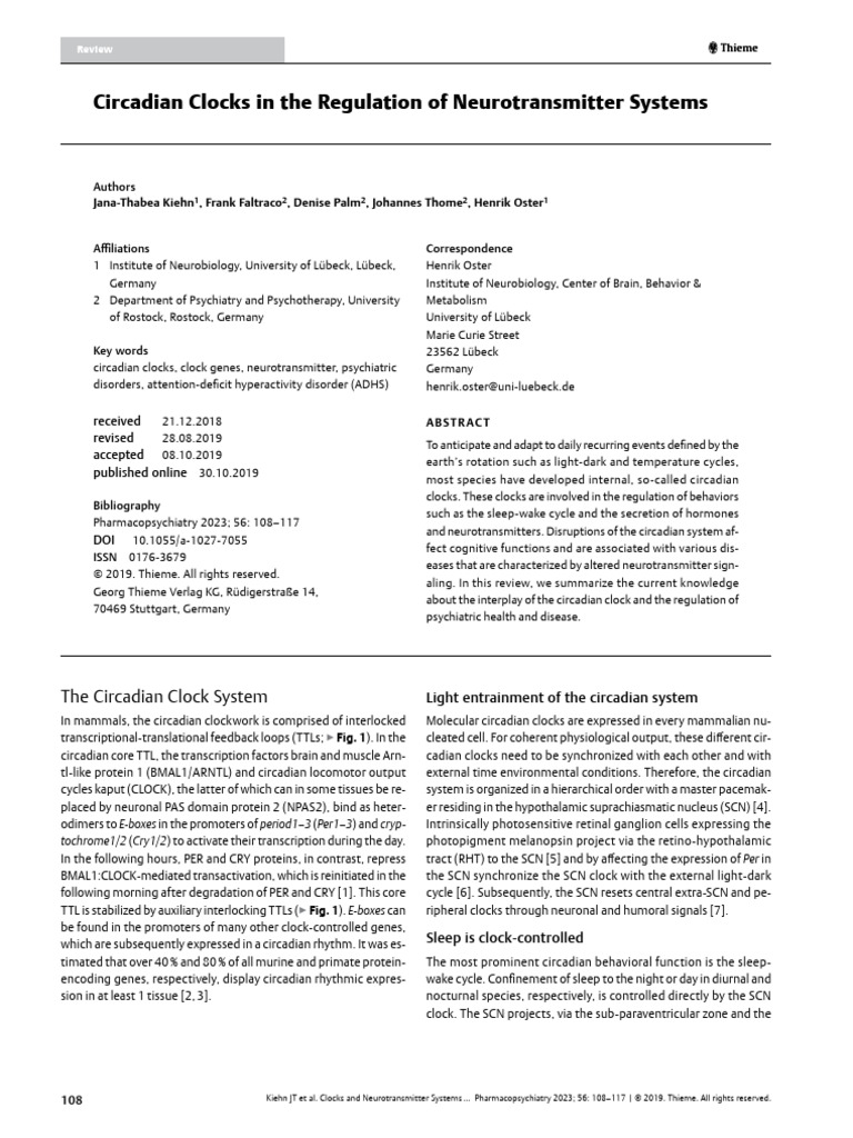 Circadian Clocks and Neurotransmitter Regulation | PDF | Circadian ...