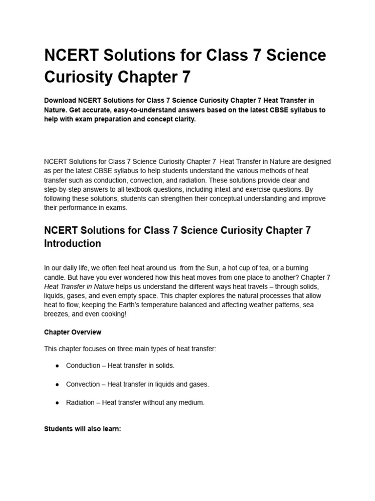 NCERT Solutions For Class 7 Science Curiosity Chapter 7 | PDF | Heat ...