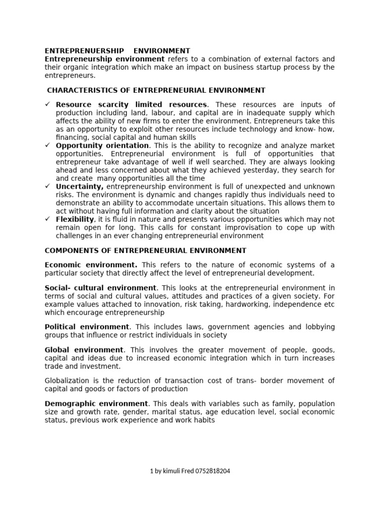 Understanding the Entrepreneurial Environment | PDF | Entrepreneurship ...
