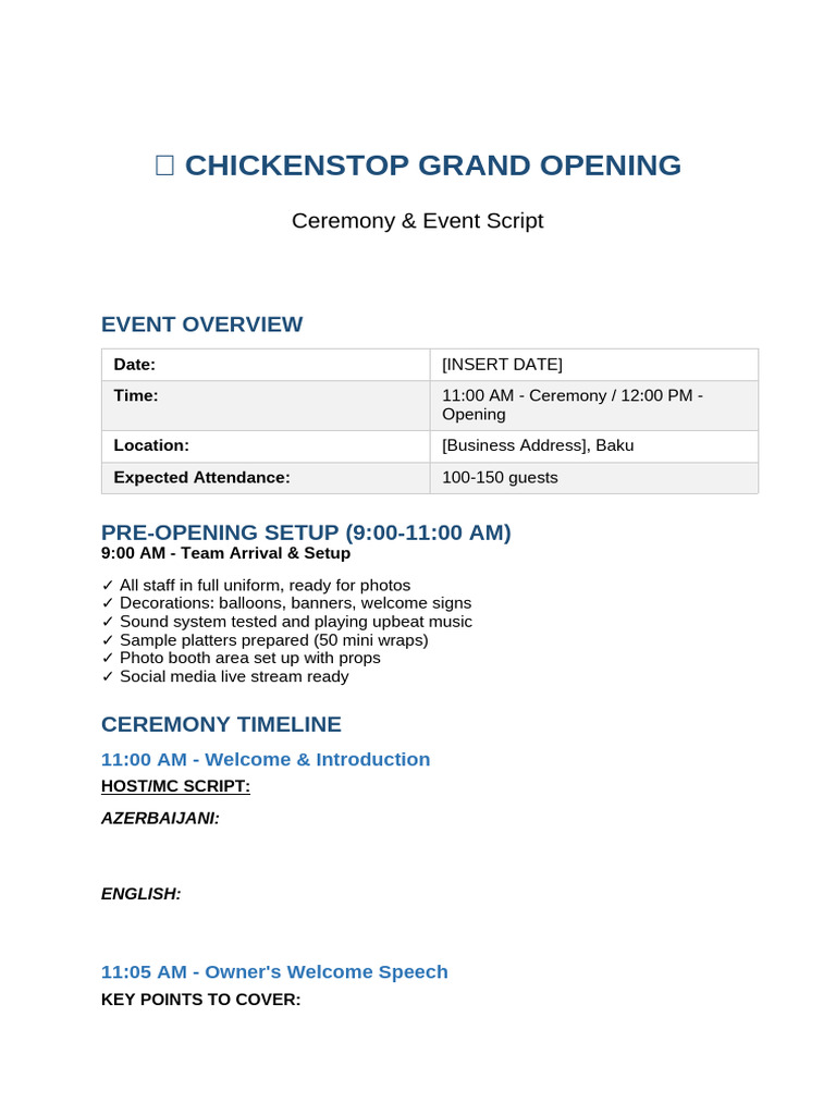 ChickenStop Grand Opening Event Plan | PDF