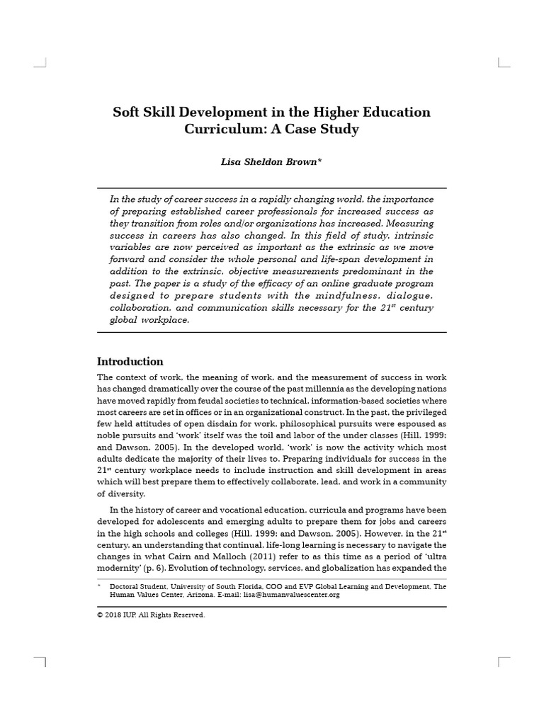 Soft Skills in Higher Education Curriculum | PDF | Self Efficacy ...