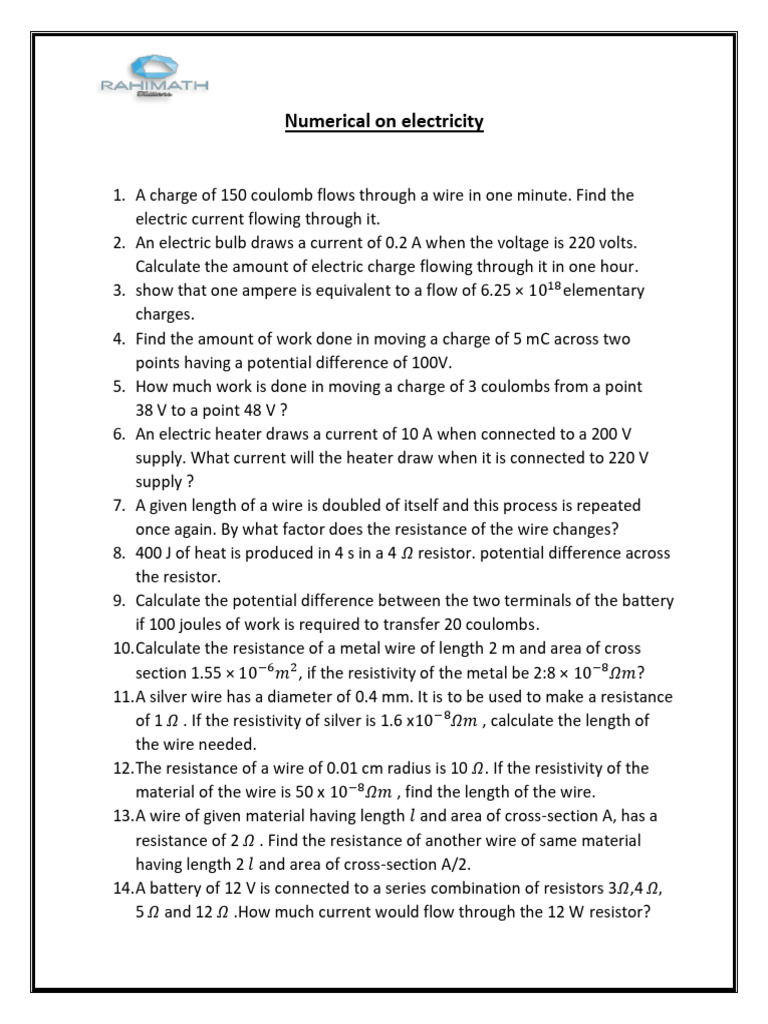 Electricity Current and Resistance Calculations | PDF | Series And ...