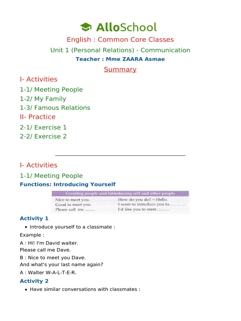 Common Core English: Personal Relations | PDF
