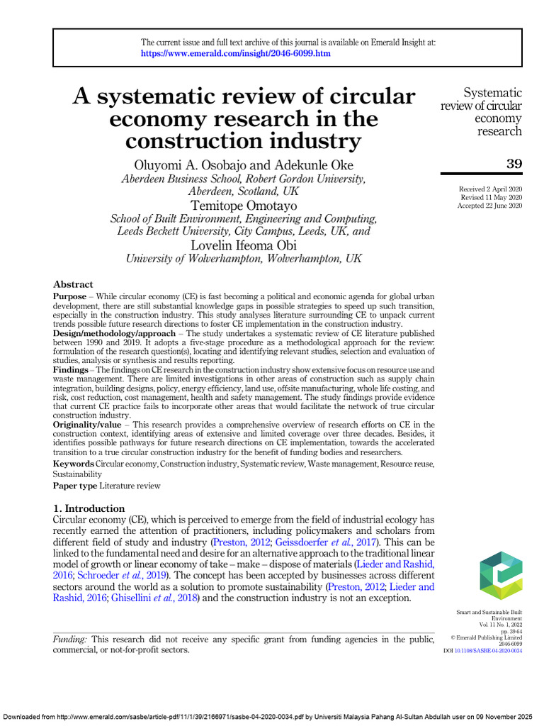 Circular Economy in Construction: A Review | PDF | Sustainability ...