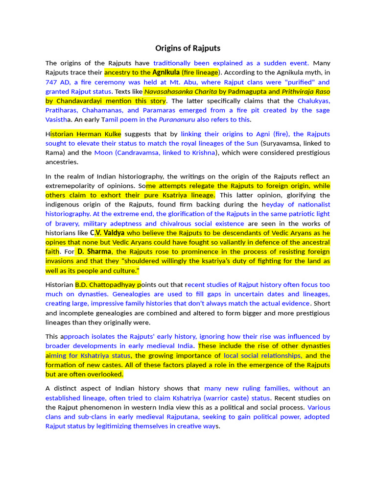 Origins and Rise of the Rajputs | PDF