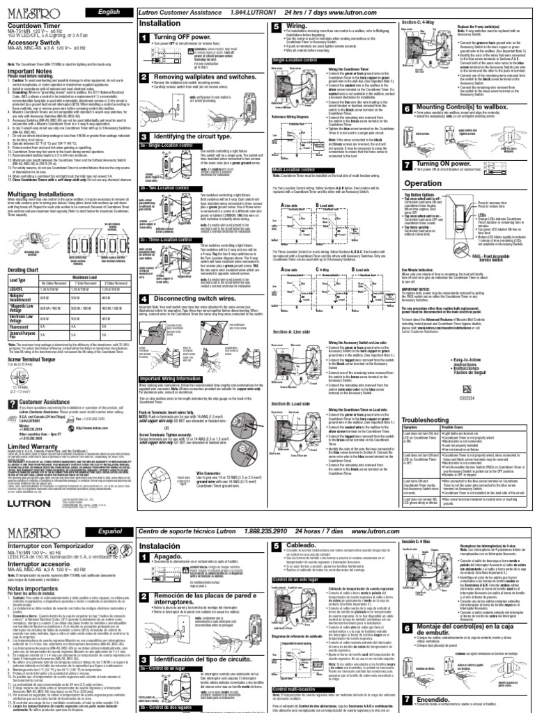 Lutron Countdown Timer Installation Guide | PDF | Switch | Electrical ...