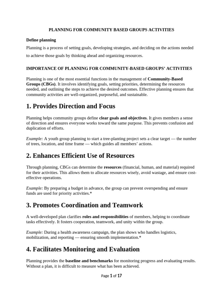 Planning For Community Based Groups Activities Notes | PDF | Monitoring ...