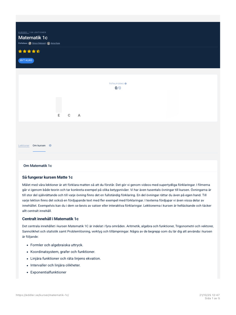 Matte 1c - (Kurs) - Lär Dig Matematik 1c Hos Eddler | PDF