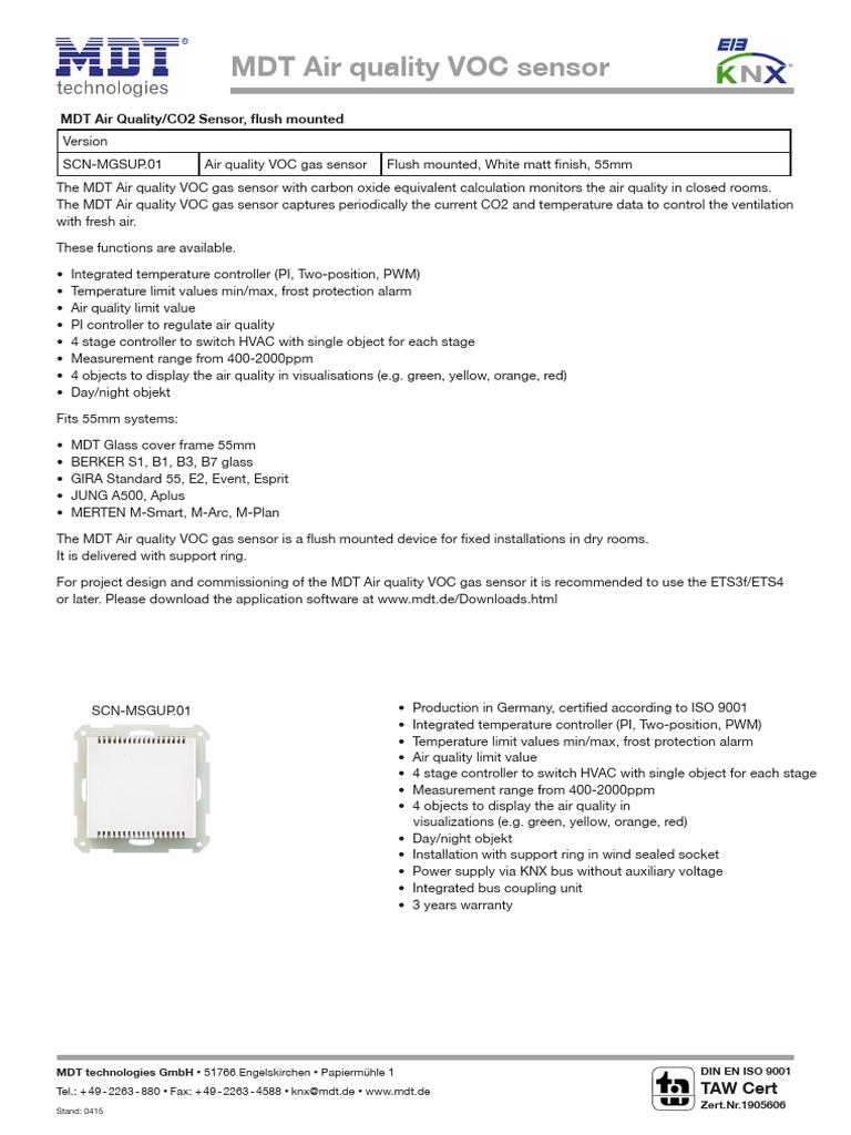 MDT VOC Air Quality Sensor 55mm | PDF | Volatile Organic Compound ...