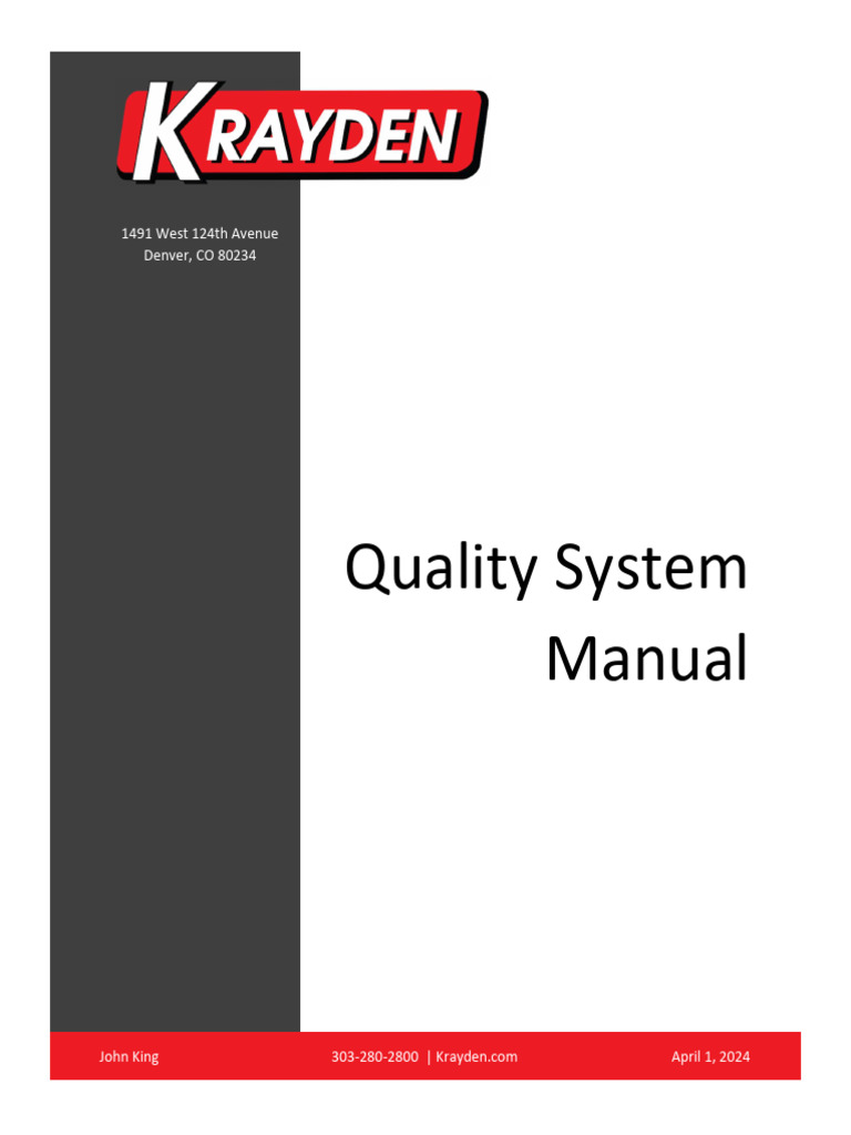 Krayden Quality System Manual 2024 | PDF | Calibration | Quality ...