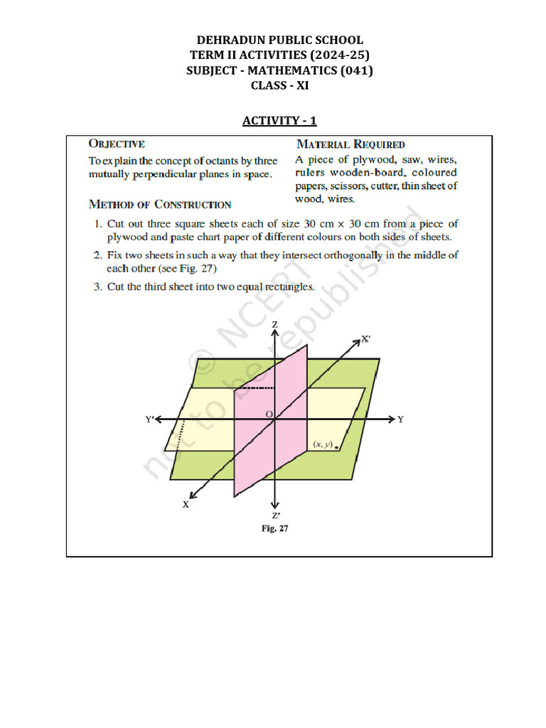 Dehradun Public School Math Activities XI | PDF
