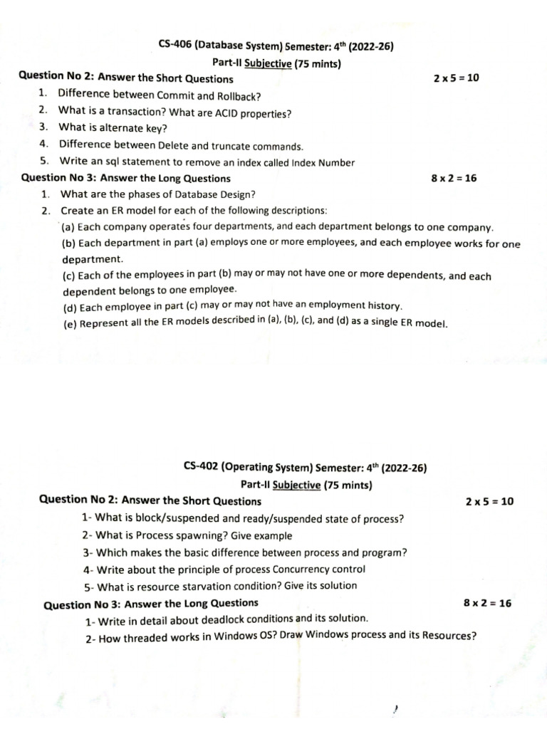 Final Term Paper 4th Semester (2022-26) | PDF