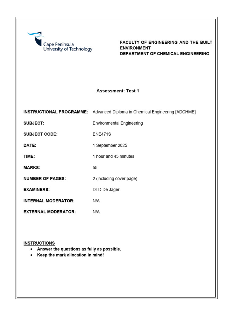 Environmental Engineering Test 1 Guide | PDF | Water And The ...