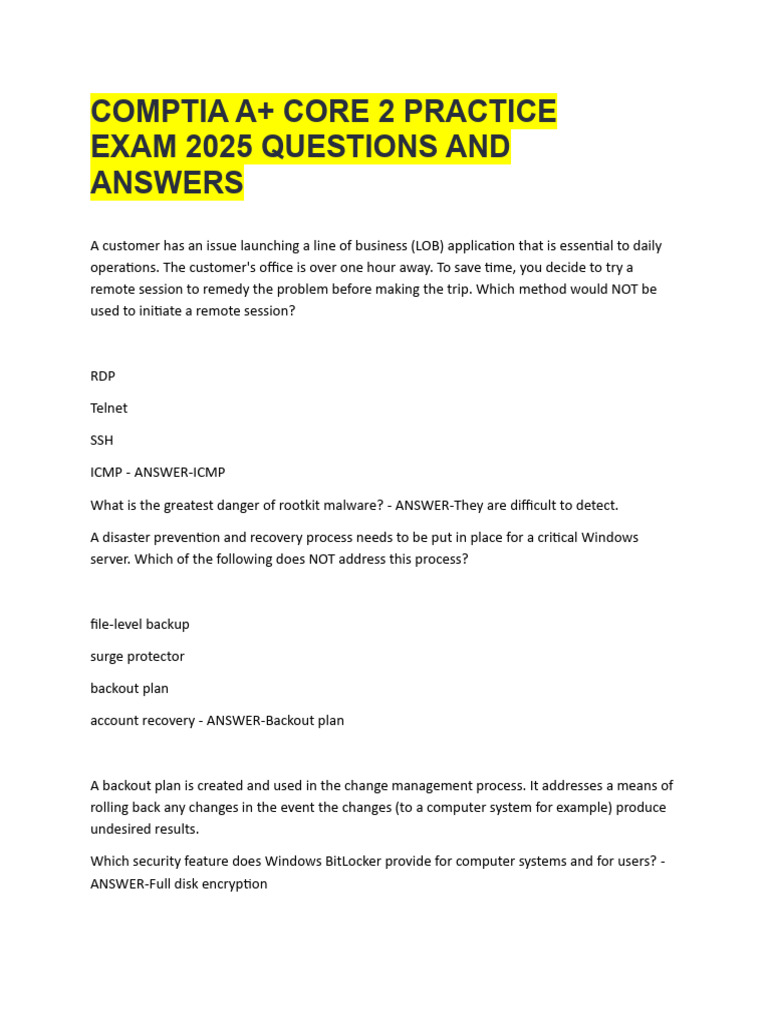CompTIA A+ Core 2 Practice Exam 2025 | PDF | Malware | Password