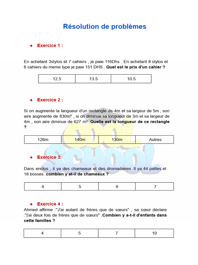Exercices de mathématiques variés | PDF