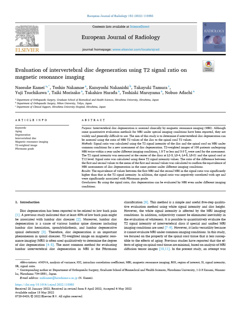 0.0 Evaluation of Intervertebral Disc Degeneration | PDF | Magnetic ...