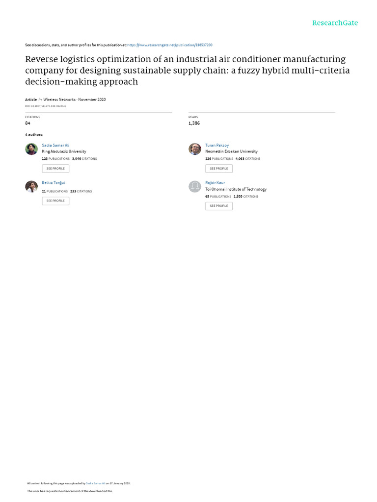 Reverse Logistics Optimization of An Industrial Air Conditioner | PDF ...