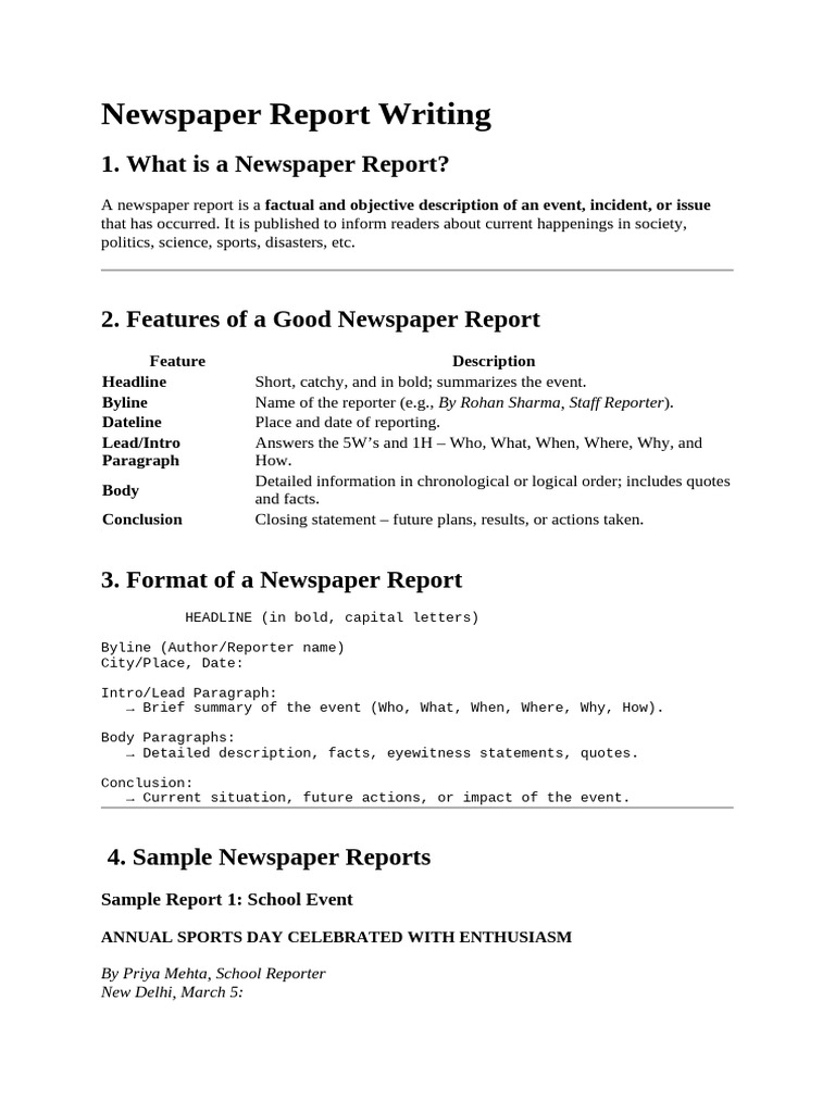 Essential Guide to Newspaper Report Writing | PDF
