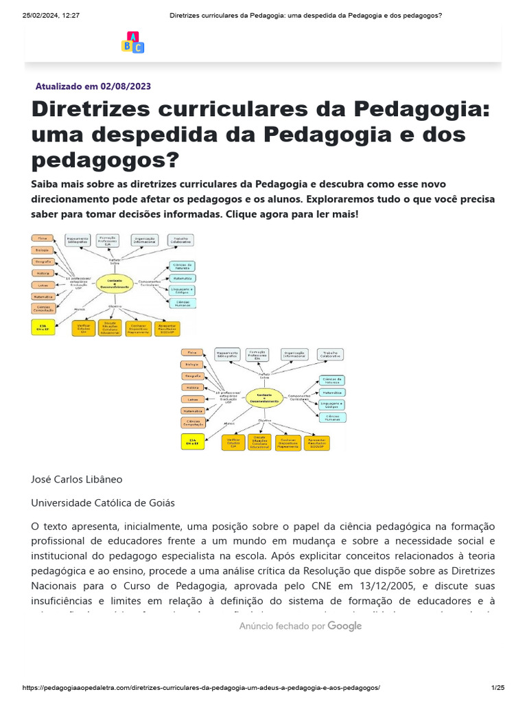 Diretrizes Curriculares Da Pedagogia - Uma Despedida Da Pedagogia e Dos ...