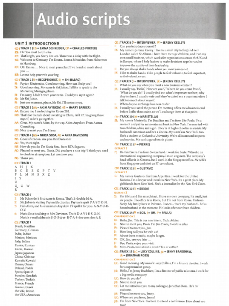 Market Leader Elementary Audio Scripts | PDF