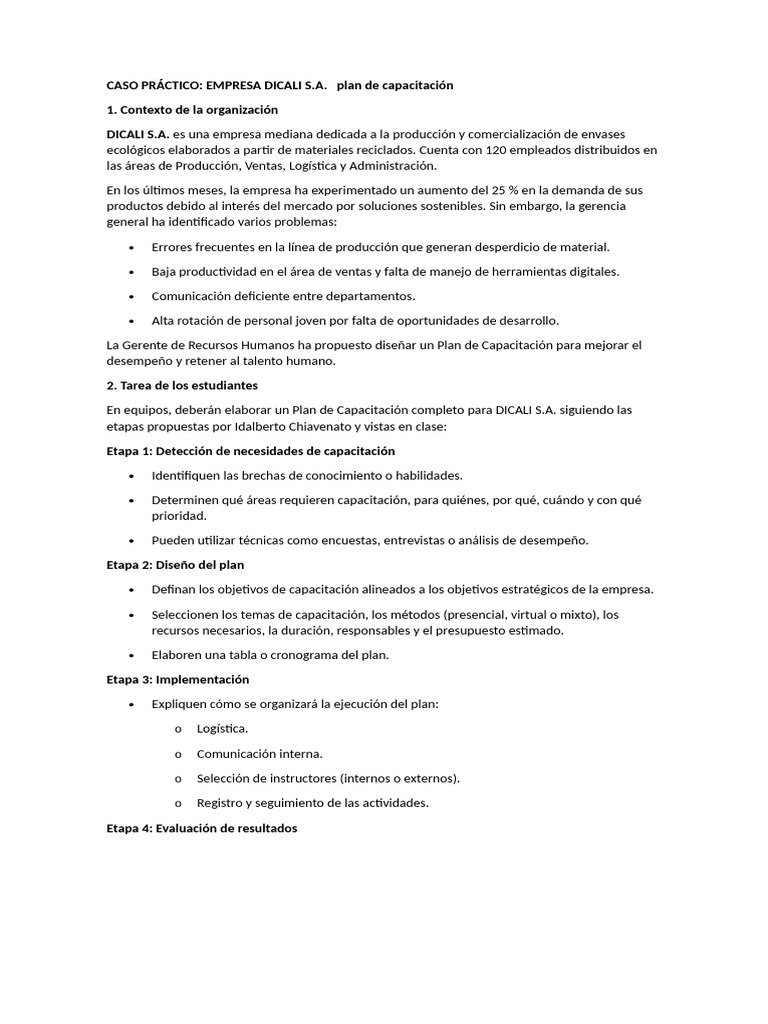 Plan de Capacitación para DICALI S.A. | PDF | Business | Gestión de ...