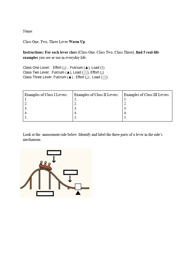 Class 1-3 Lever Warm Up | PDF