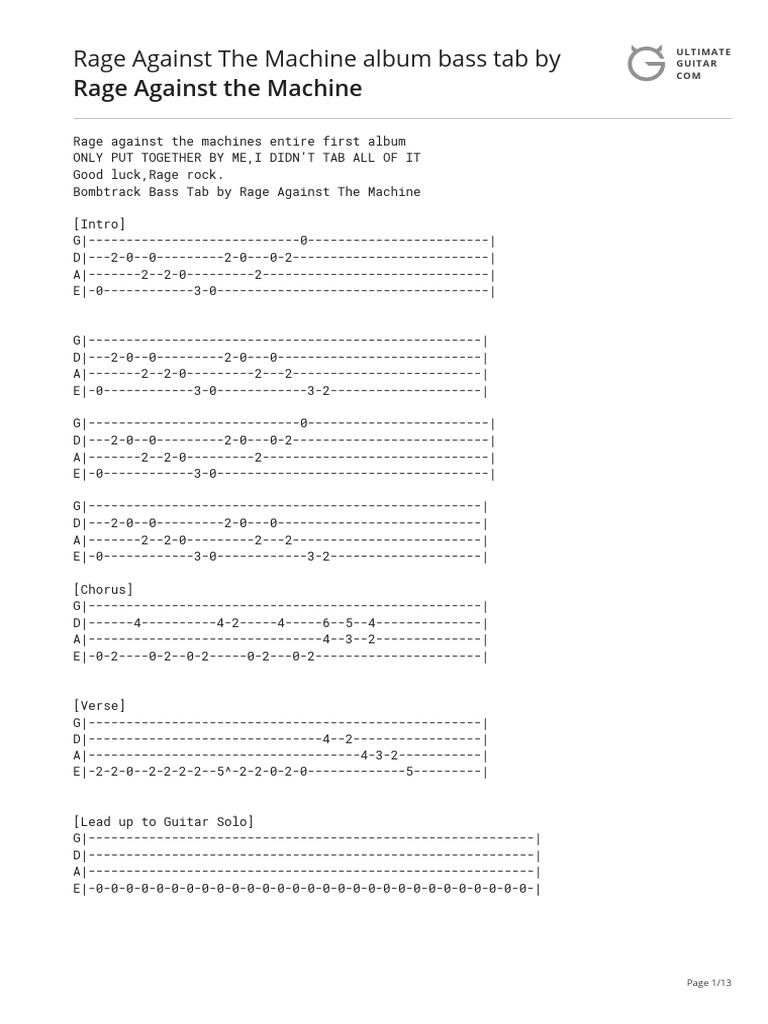 Rage Against The Machine Bass Tabs | PDF | Song Structure | Celtic