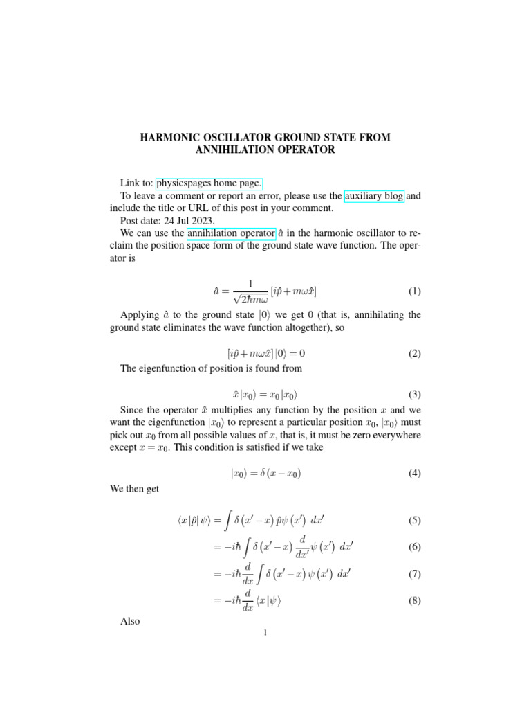 Harmonic Oscillator Ground State Wave Function | PDF | Mechanics ...