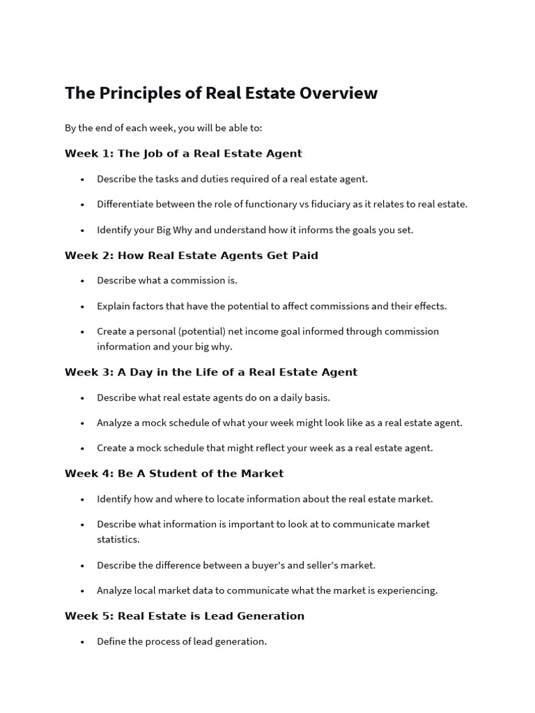 The Principles of Real Estate Overview | PDF | Sales | Market (Economics)