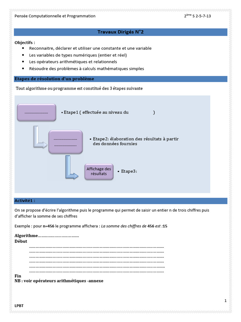 Algorithmes et Variables en Programmation | PDF | Programme ...