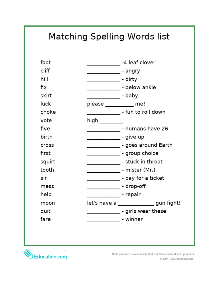 Custom Spelling Worksheet Generator | PDF