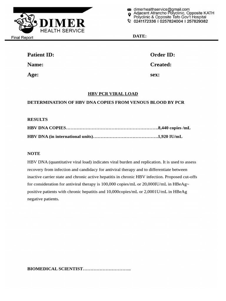 HBV DNA Viral Load Test Results | PDF