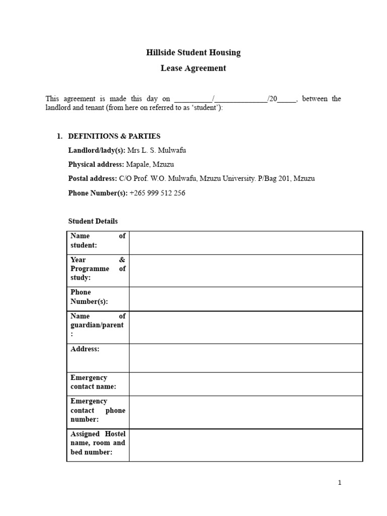 Hillside Student Housing Lease Agreement | PDF | Lease | Landlord