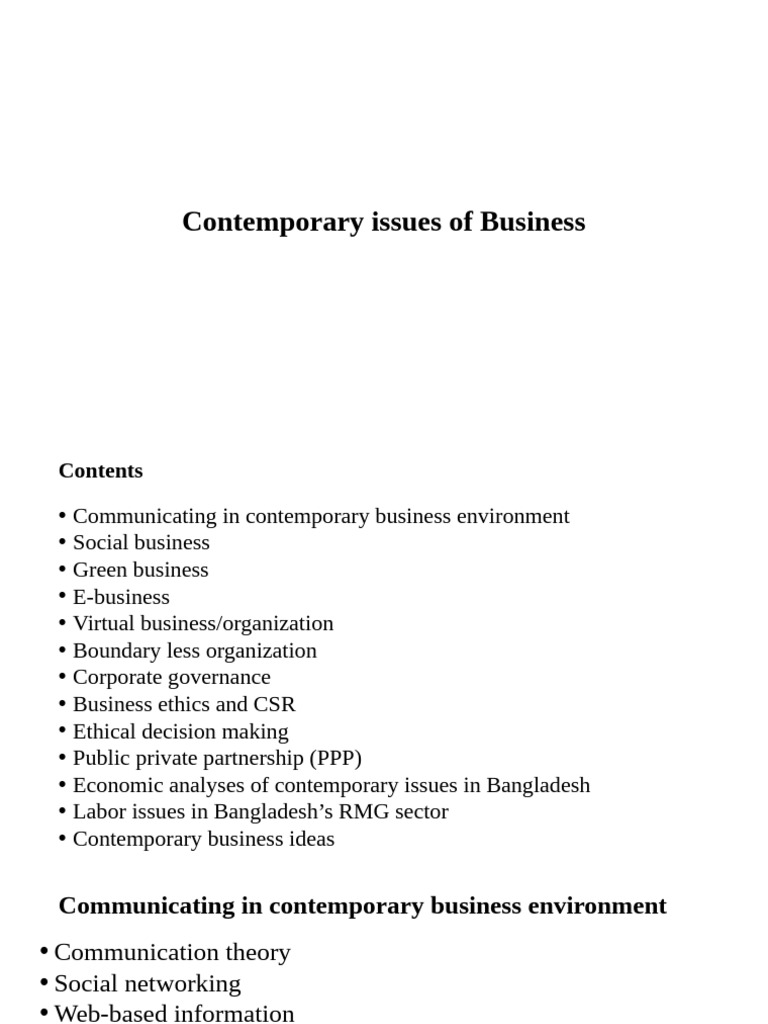 Contemporary Issues in Business | PDF | Sustainable Business | Governance