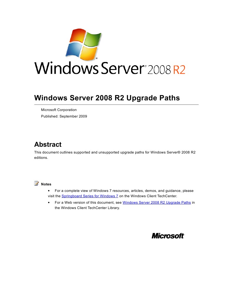 Windows Server 2008 R2 Upgrade Paths | PDF | Business