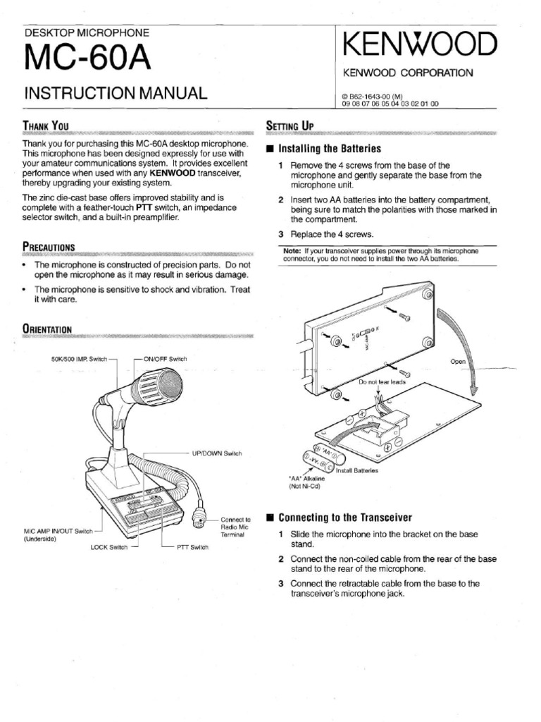 Kenwood MC60A PDF Microphone Electrical Components