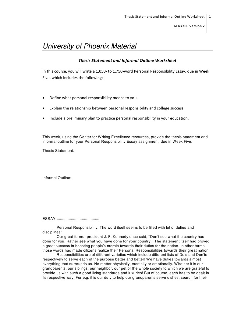 Gen200 r2 Thesis Statement Outline Worksheet | PDF | Essays | Thesis