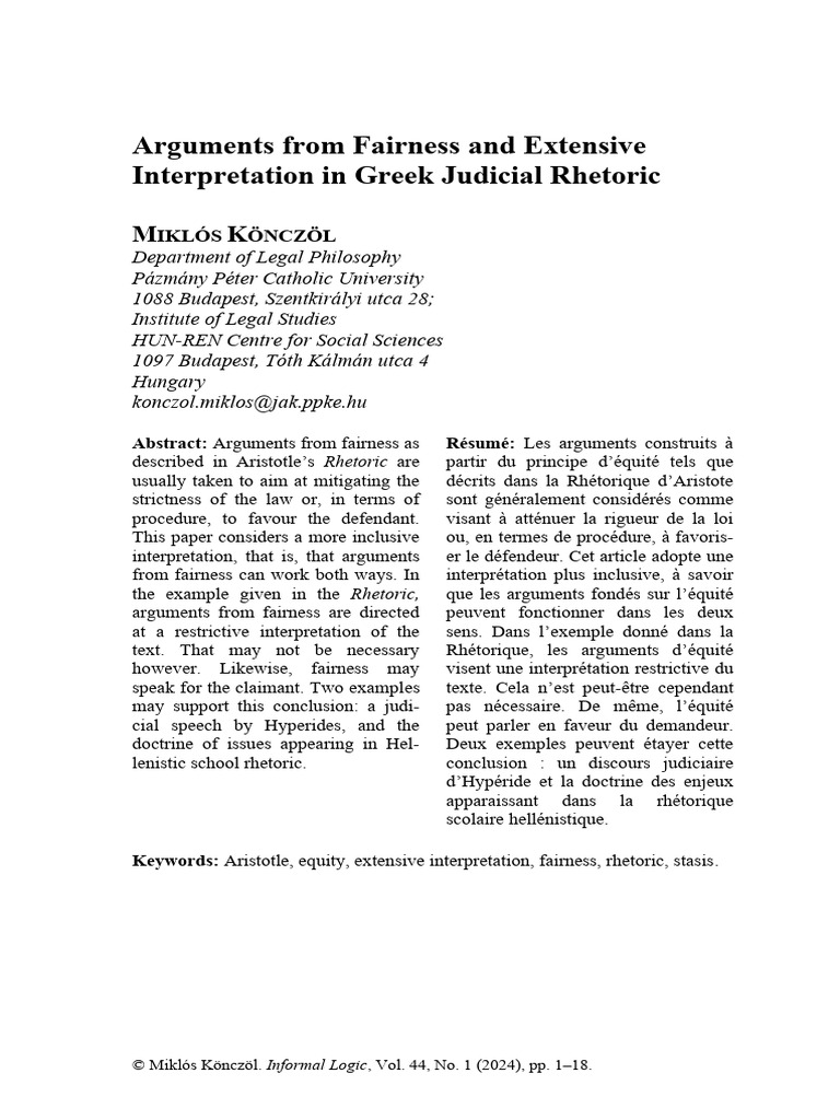 Arguments from Fairness and Extensive Interpretation in Greek Judicial ...