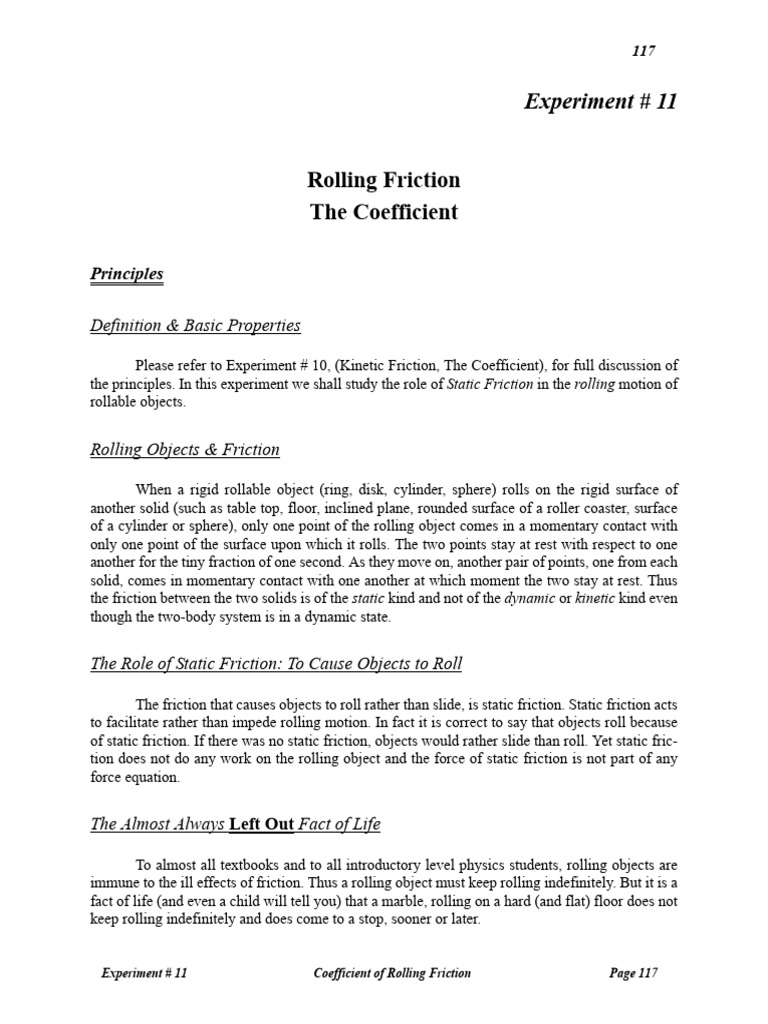 Coefficient of Rolling Friction Experiment | PDF | Friction | Force